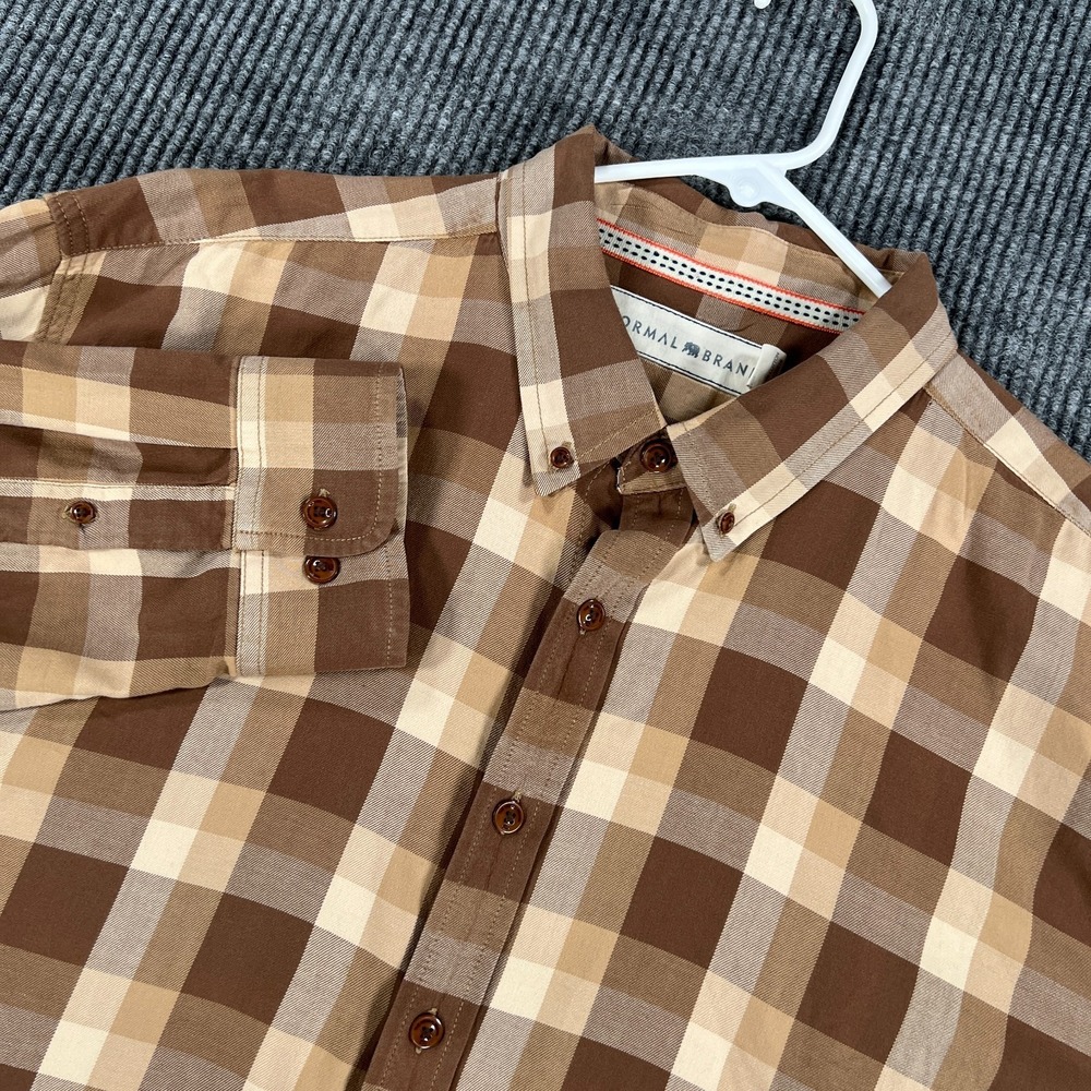 The‎ Normal Brand Shirt Mens 2XL XXL Brown Plaid Long Sleeve Button Down